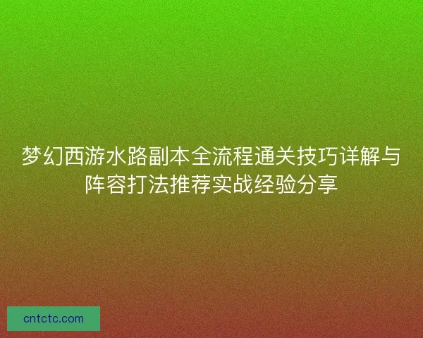 梦幻西游水路副本全流程通关技巧详解与阵容打法推荐实战经验分享